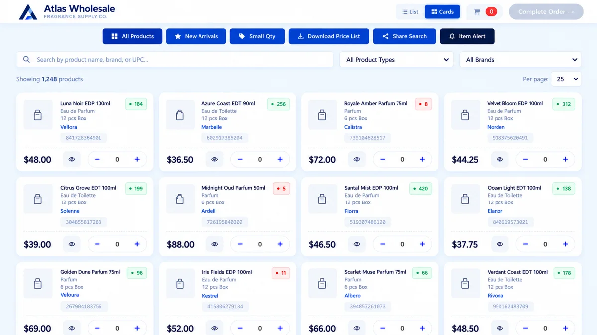 B2B custom web application with product catalog and inventory